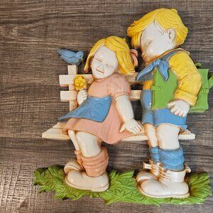 Two Kids Sitting on Bench Vintage Homeco Wall Decor -- ITEM #2236